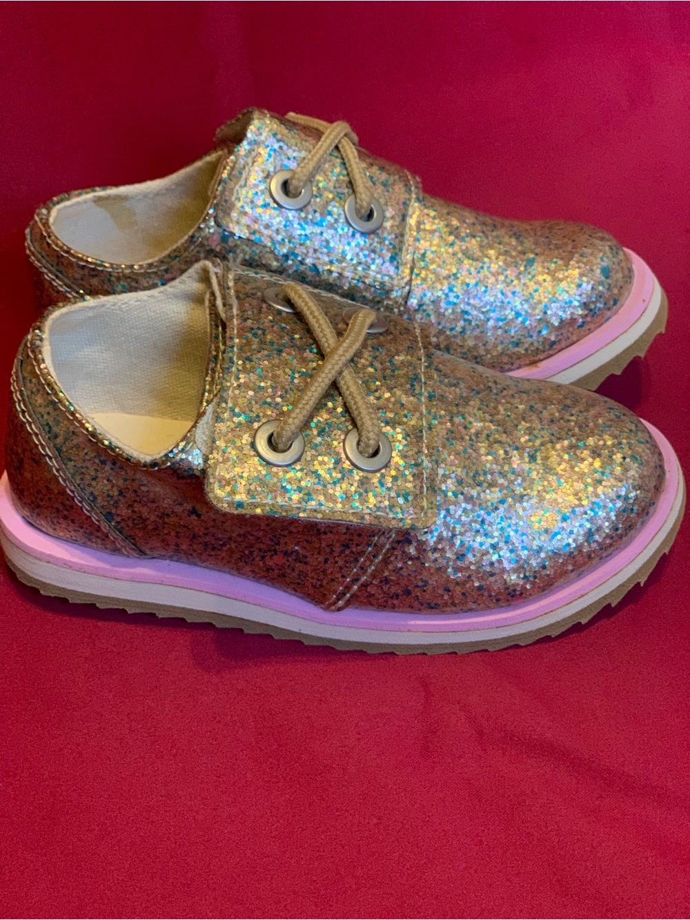 Wonder Nation Sparkly Silver Glitter Slip-Ons with Pink Trim